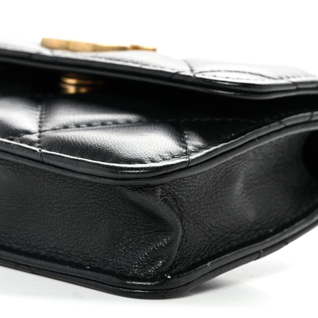 Lambskin Enamel Quilted Pending CC Flap Belt Bag Black