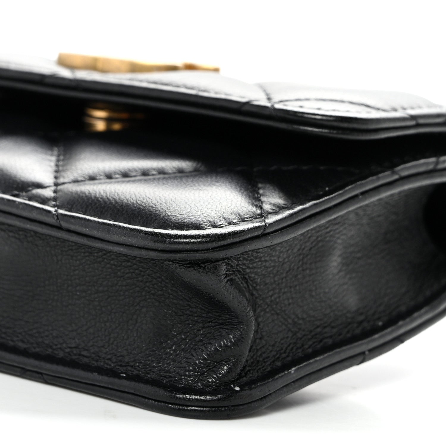 Lambskin Enamel Quilted Pending CC Flap Belt Bag Black