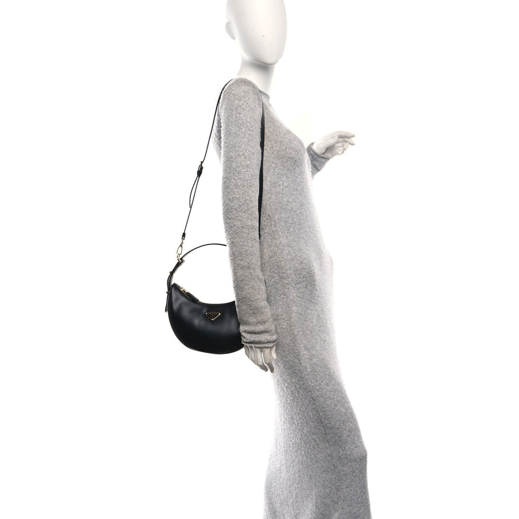 Soft Calfskin Arque Shoulder Bag Black