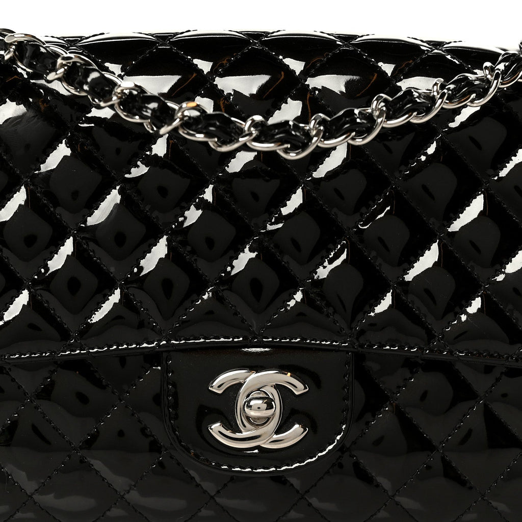 Patent Quilted Secret Label Medium Flap Black