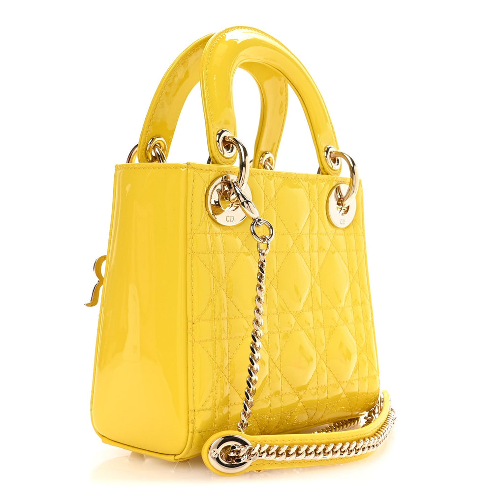 Patent Cannage Mini Lady Dior Yellow