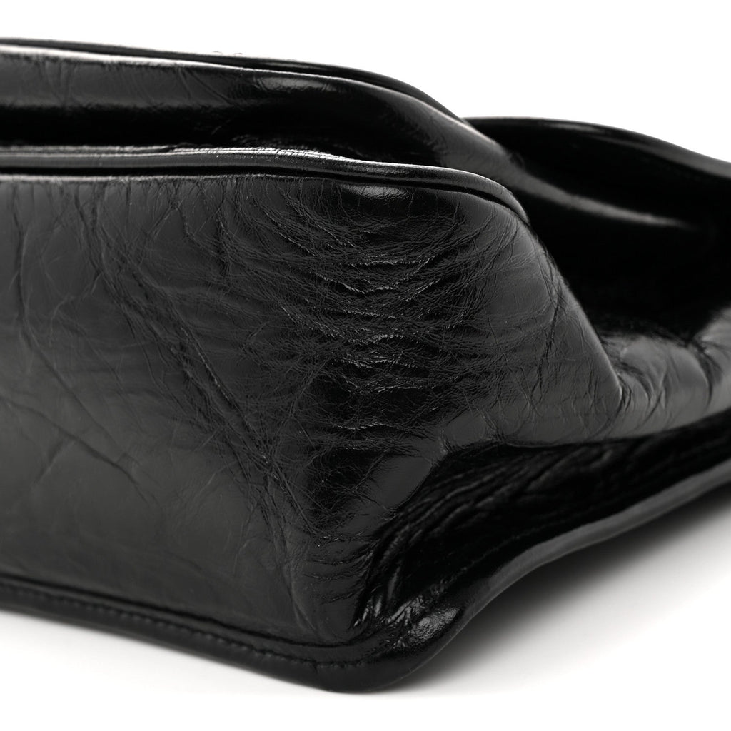 Crinkled Calfskin Matelasse Monogram Medium Niki Chain Satchel Black