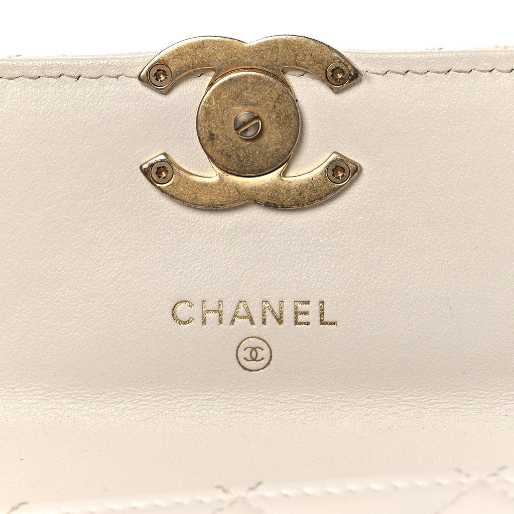 Calfskin Quilted Perfect Fit Coin Purse With Chain White