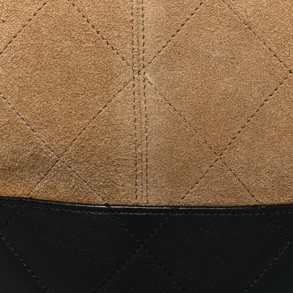 Suede Calfskin Shiny Lambskin Quilted Large Coco Base Shopping Bag Beige Black