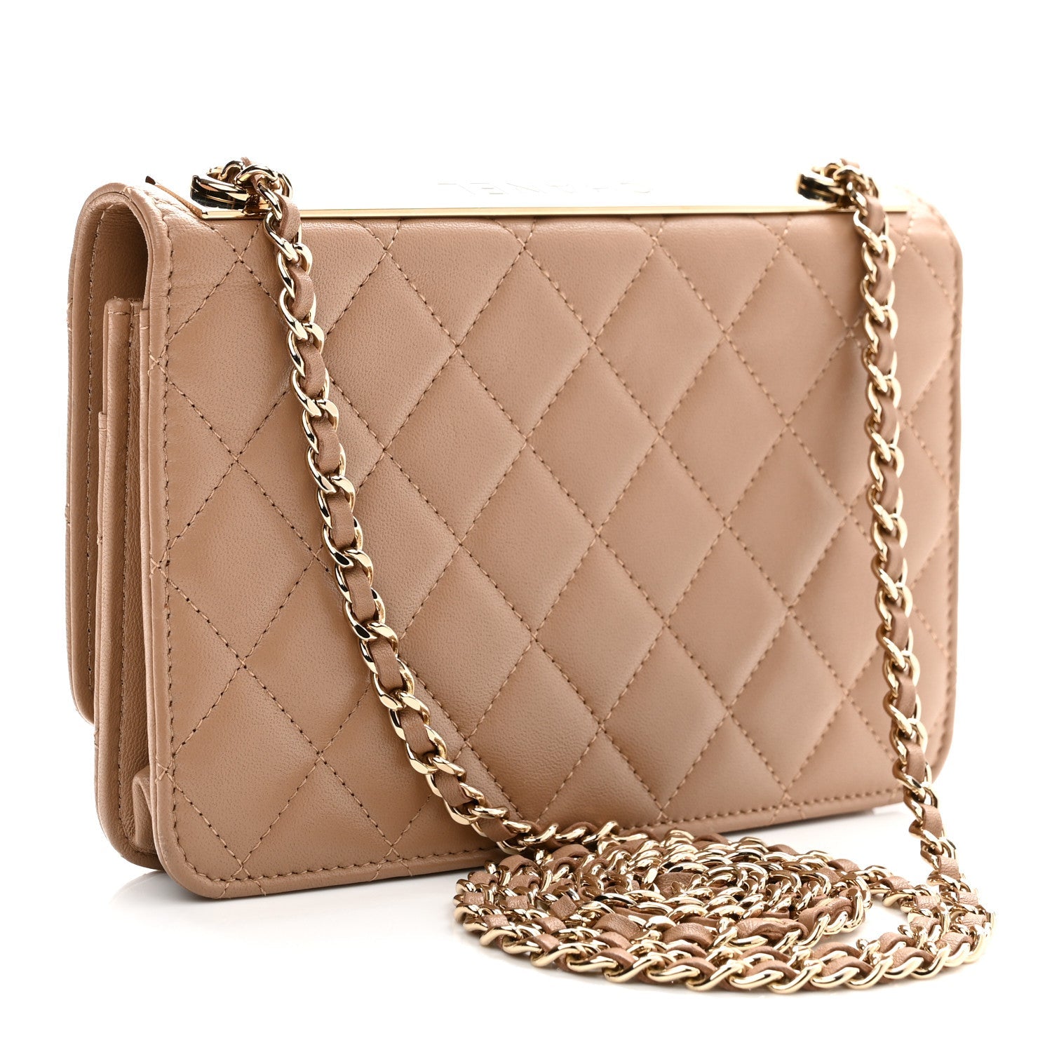 Lambskin Quilted Trendy CC Wallet On Chain WOC Beige