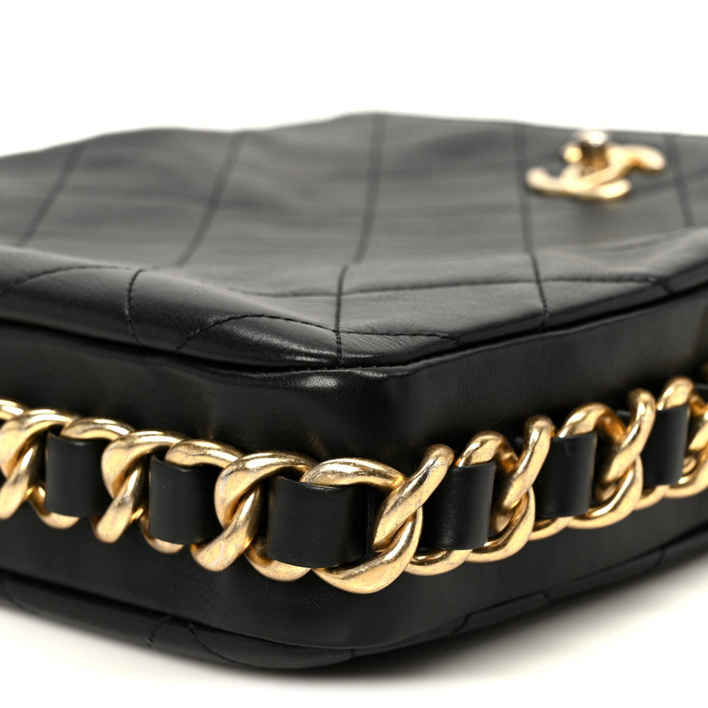 Calfskin Quilted Framing Chain Hobo Black