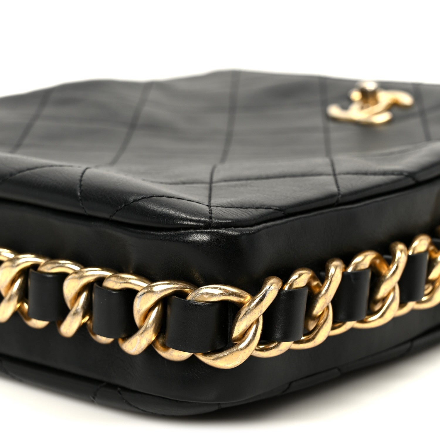 Calfskin Quilted Framing Chain Hobo Black