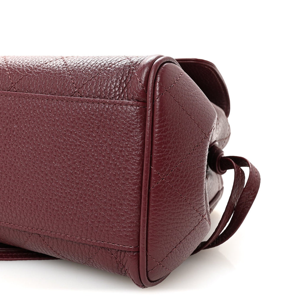 Grained Calfskin Stitched Urban Essentials Small Shopping Bag Burgundy