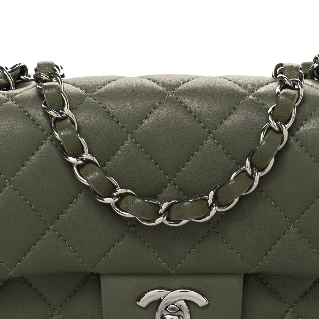 Lambskin Quilted Mini Rectangular Flap Green