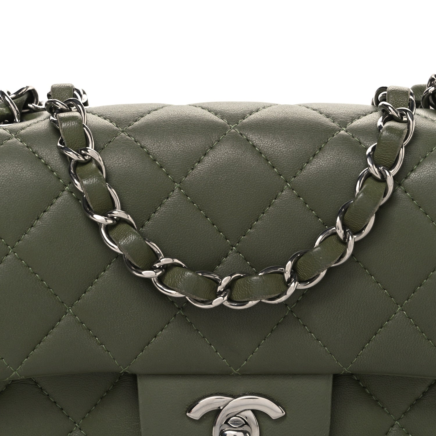 Lambskin Quilted Mini Rectangular Flap Green
