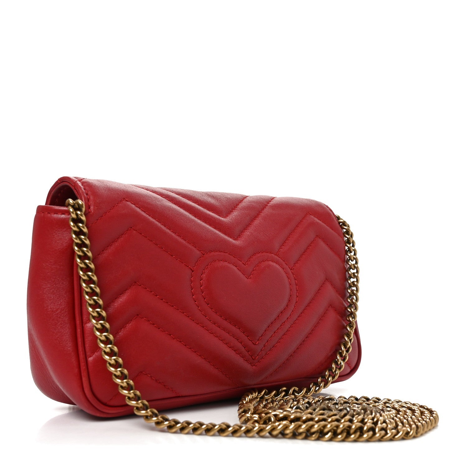 Calfskin Matelasse Super Mini GG Marmont Shoulder Bag Hibiscus Red