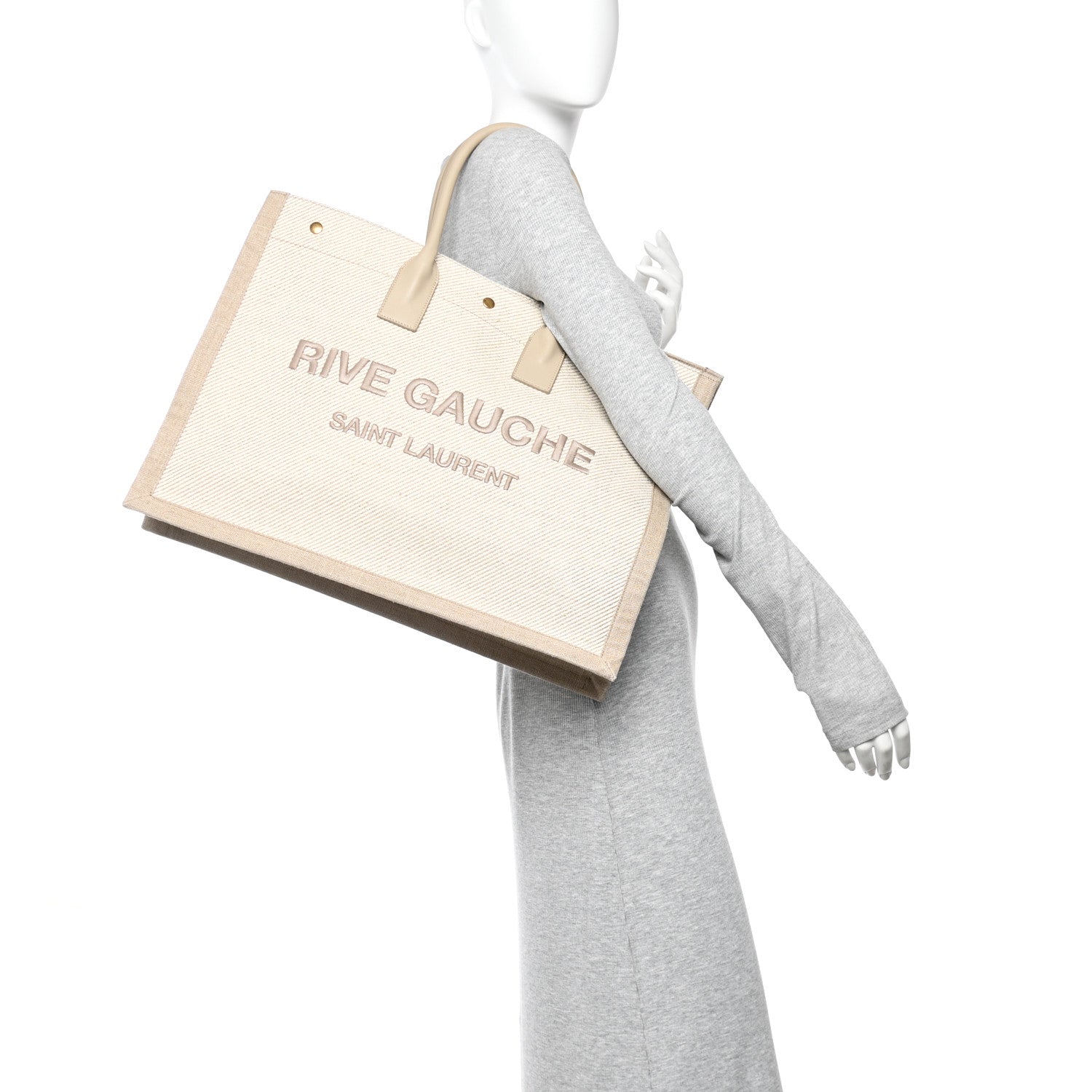 Linen Calfskin Rive Gauche Tote Beige Sea Salt