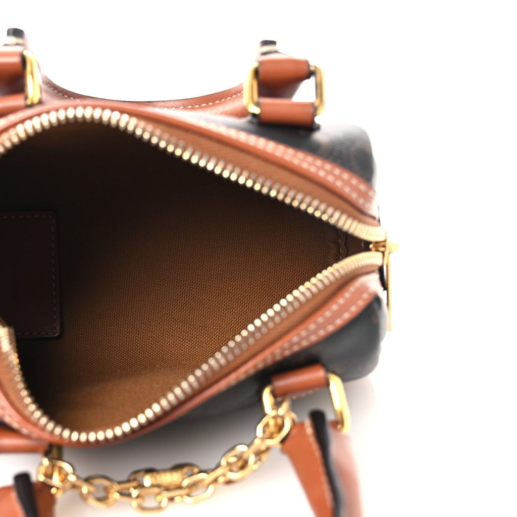 Triomphe Canvas Calfskin Mini Boston Bag Tan