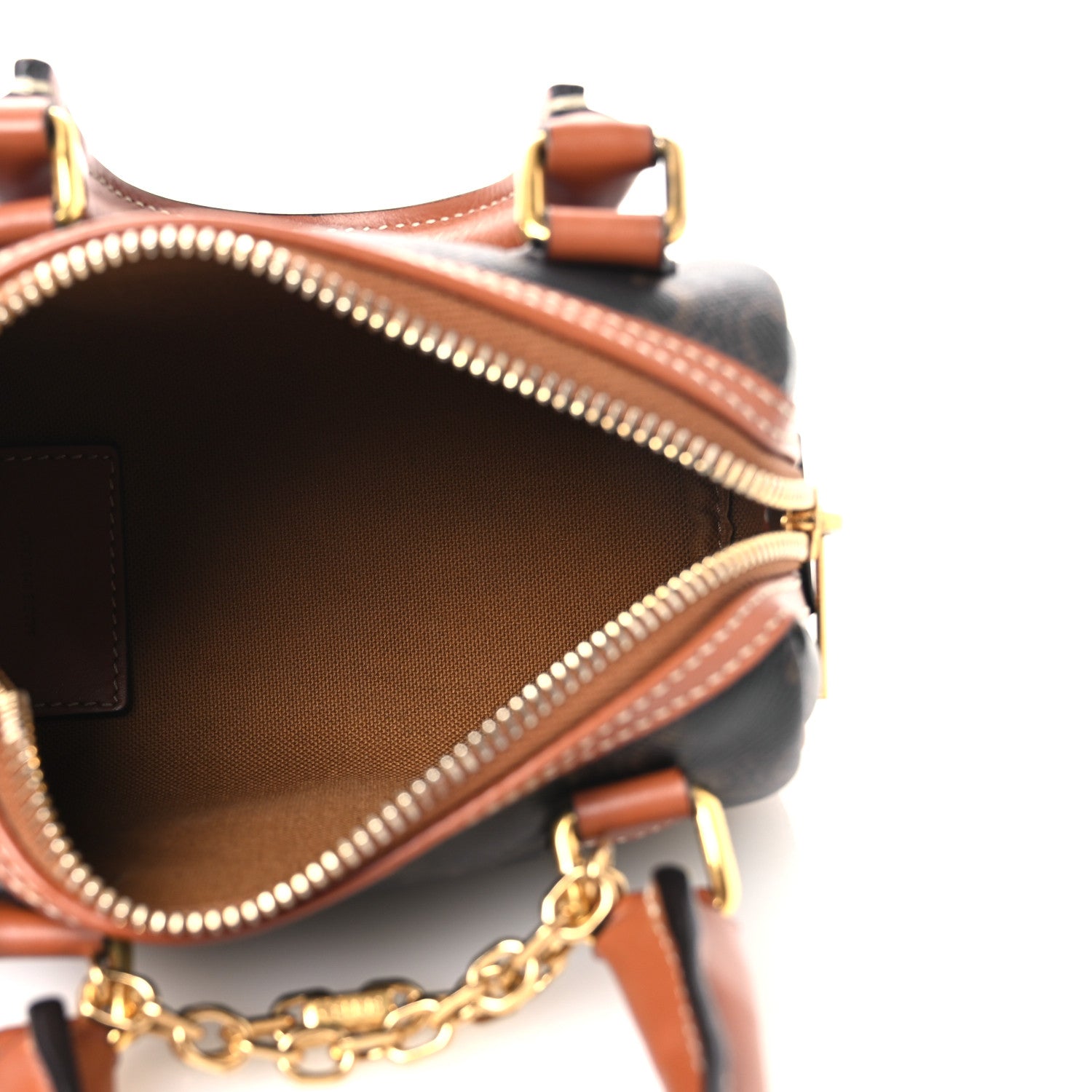 Triomphe Canvas Calfskin Mini Boston Bag Tan