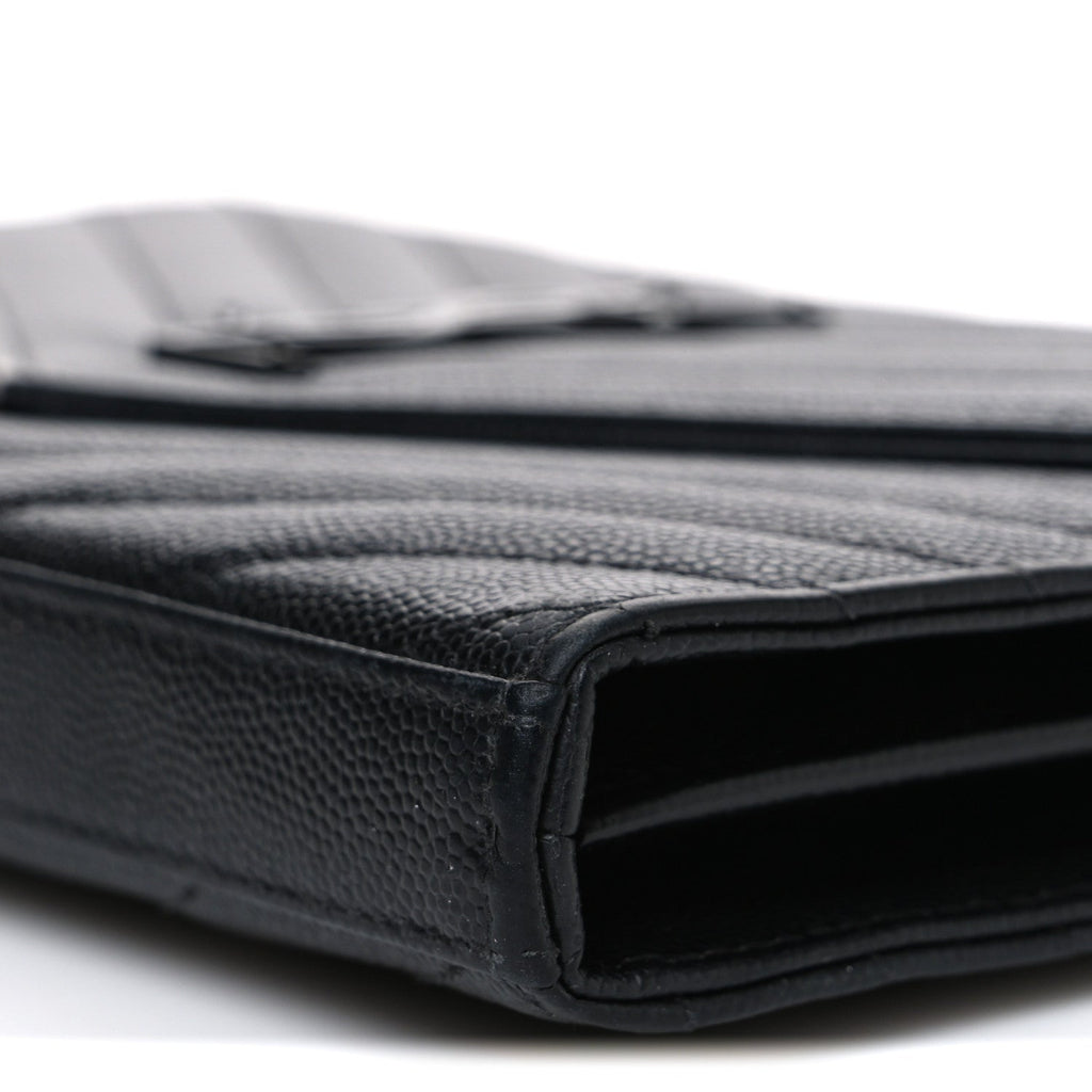 Grain De Poudre Matelasse Chevron Monogram Monochrome Envelope Chain Wallet Black