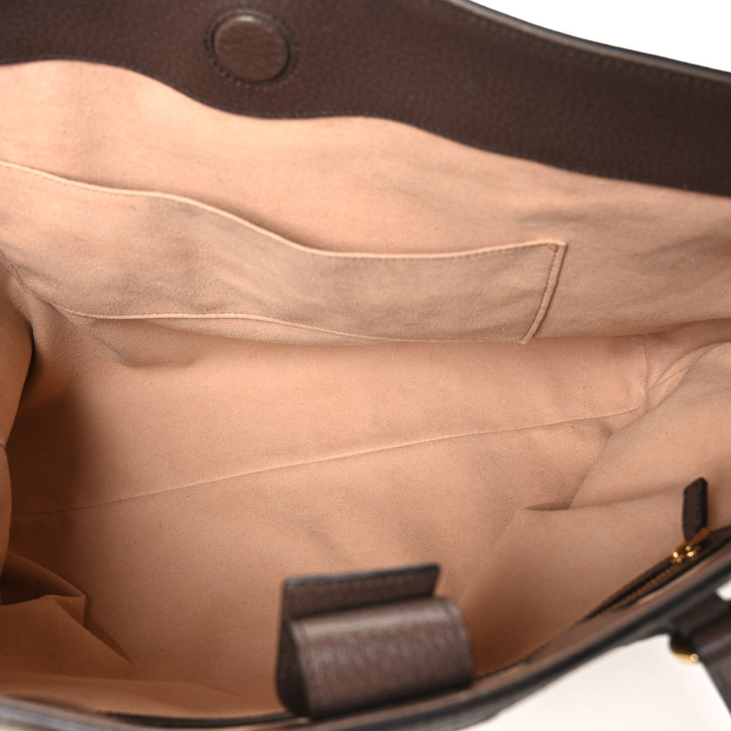 GG Supreme Monogram Textured Calfskin Web Medium Ophidia Shopping Tote Beige Ebony New Acero