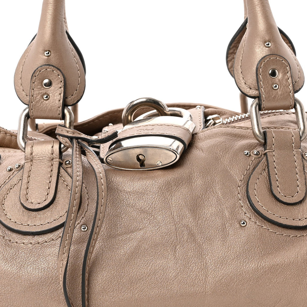 Metallic Calfskin Medium Paddington Satchel Taupe