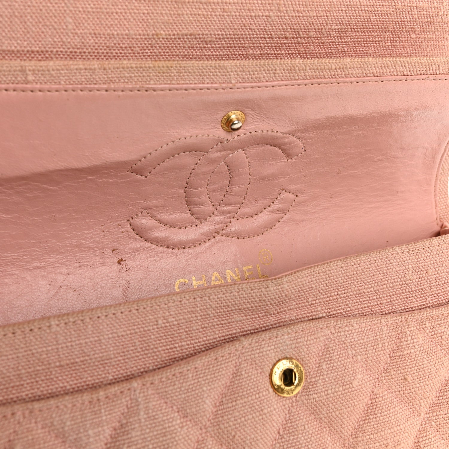 Canvas Quilted Small Double Flap Light Pink