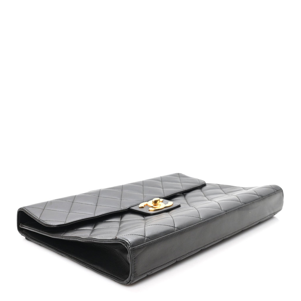Lambskin Quilted Briefcase Laptop Bag Black
