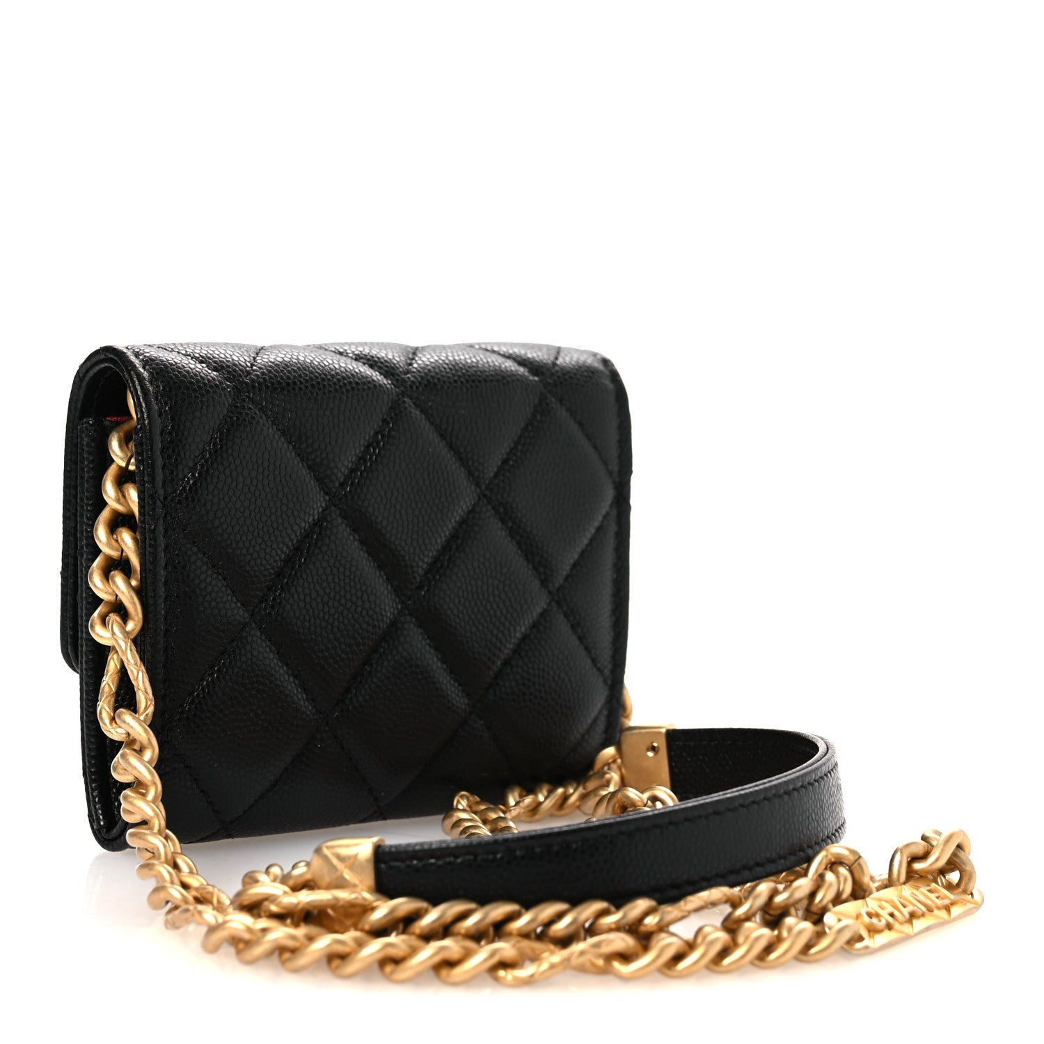 Caviar Quilted Bracelet On Chain Clutch Black