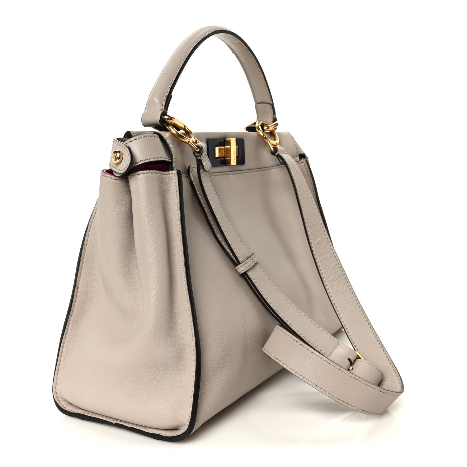 Vitello Seta Shiny Nappa Medium Peekaboo Iconic Satchel Grigio Polvere Magenta