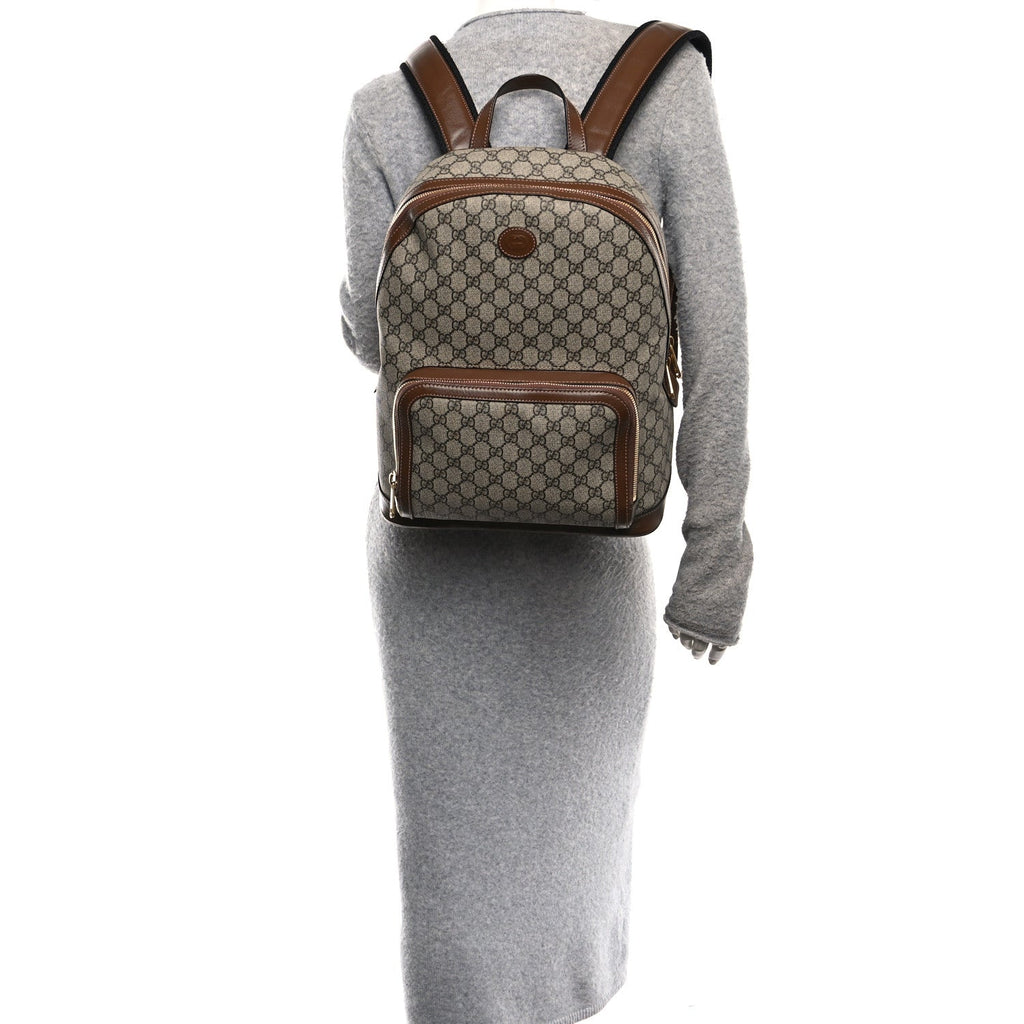 GG Supreme Monogram Textured Calfskin Retro Interlocking G Backpack Brown Beige