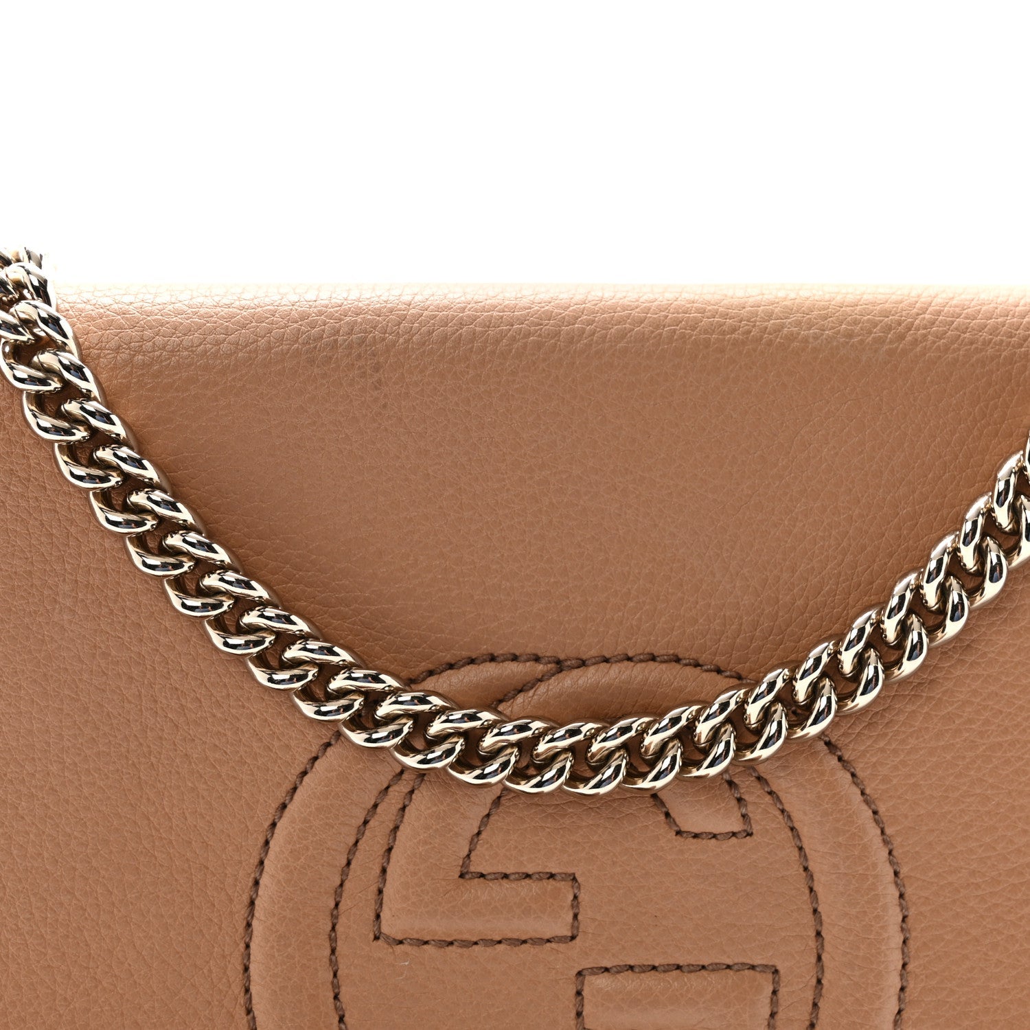 Pebbled Calfskin Medium Soho Flap Crossbody Camelia