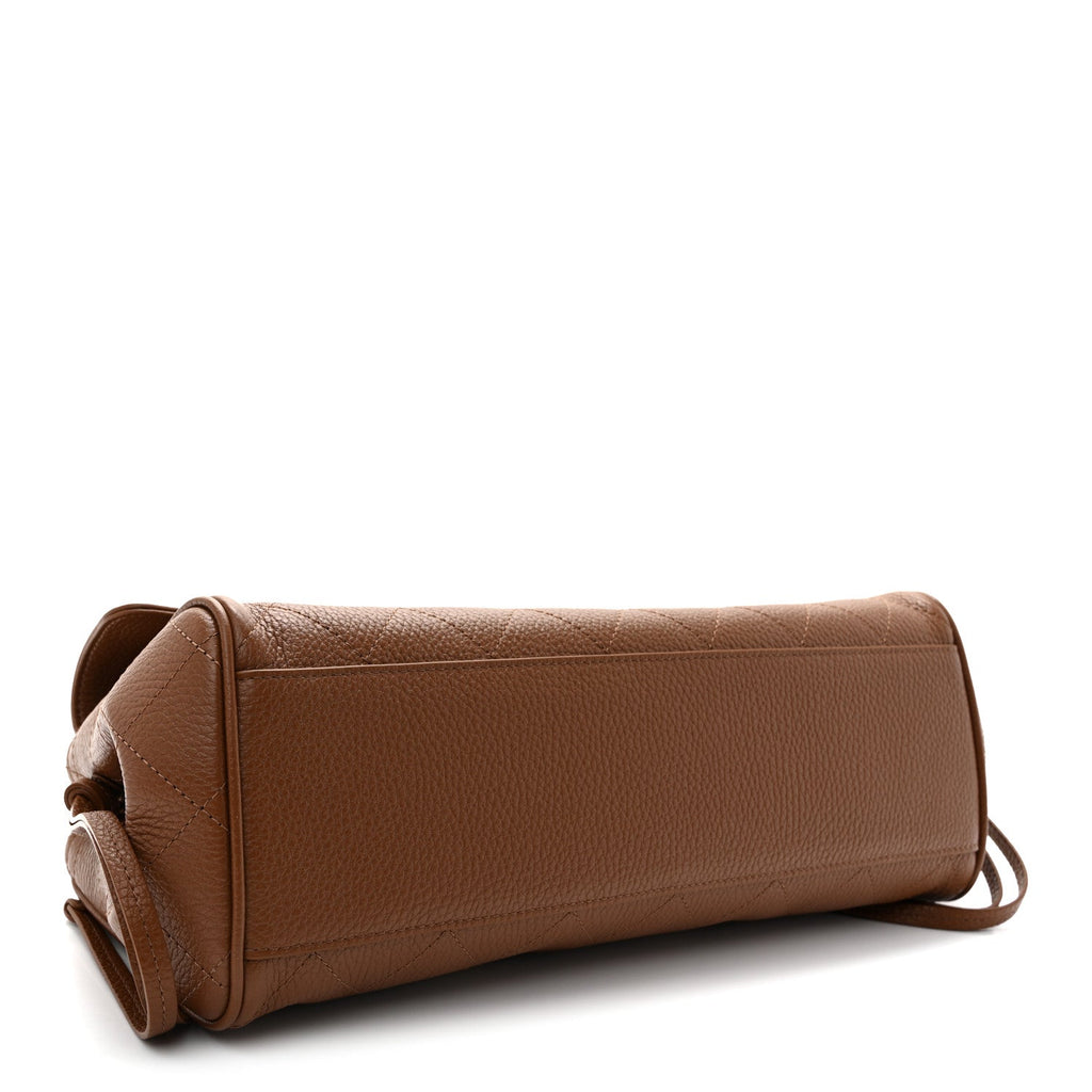 Grained Calfskin Stitched Urban Essentials Small Shopping Bag Camel