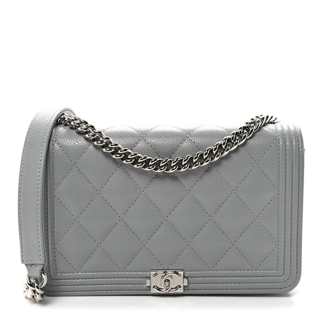 Caviar Quilted Boy Wallet On Chain WOC Grey