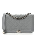 Caviar Quilted Boy Wallet On Chain WOC Grey