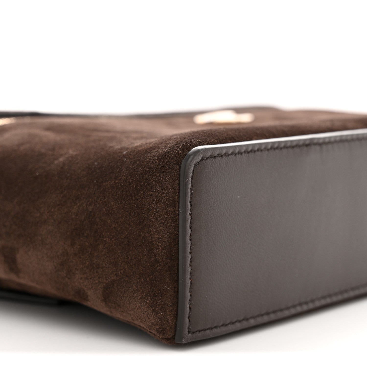 Suede Calfskin Large Top Handle Slim Vanity With Chain Dark Brown
