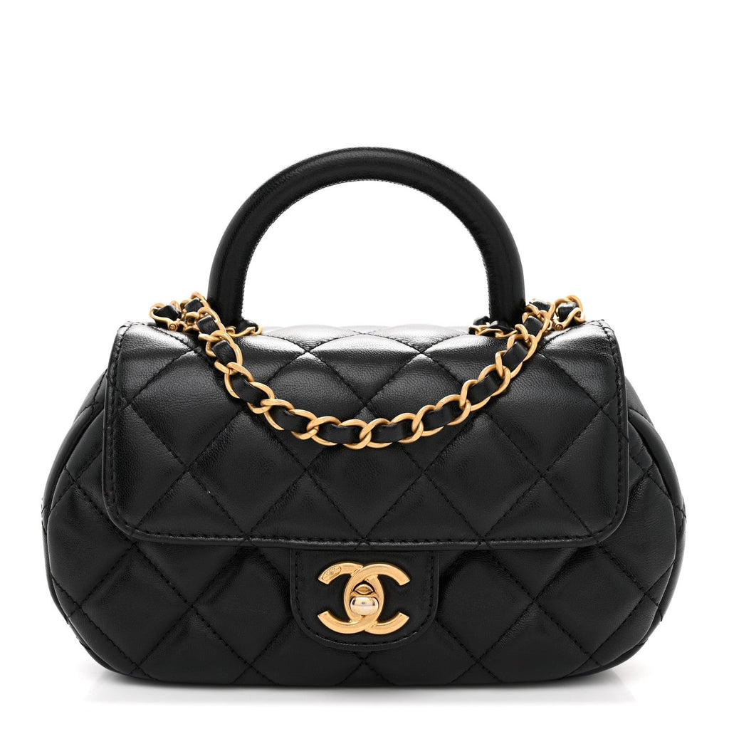Lambskin Quilted Baywatch Top Handle Flap Black
