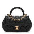 Lambskin Quilted Baywatch Top Handle Flap Black