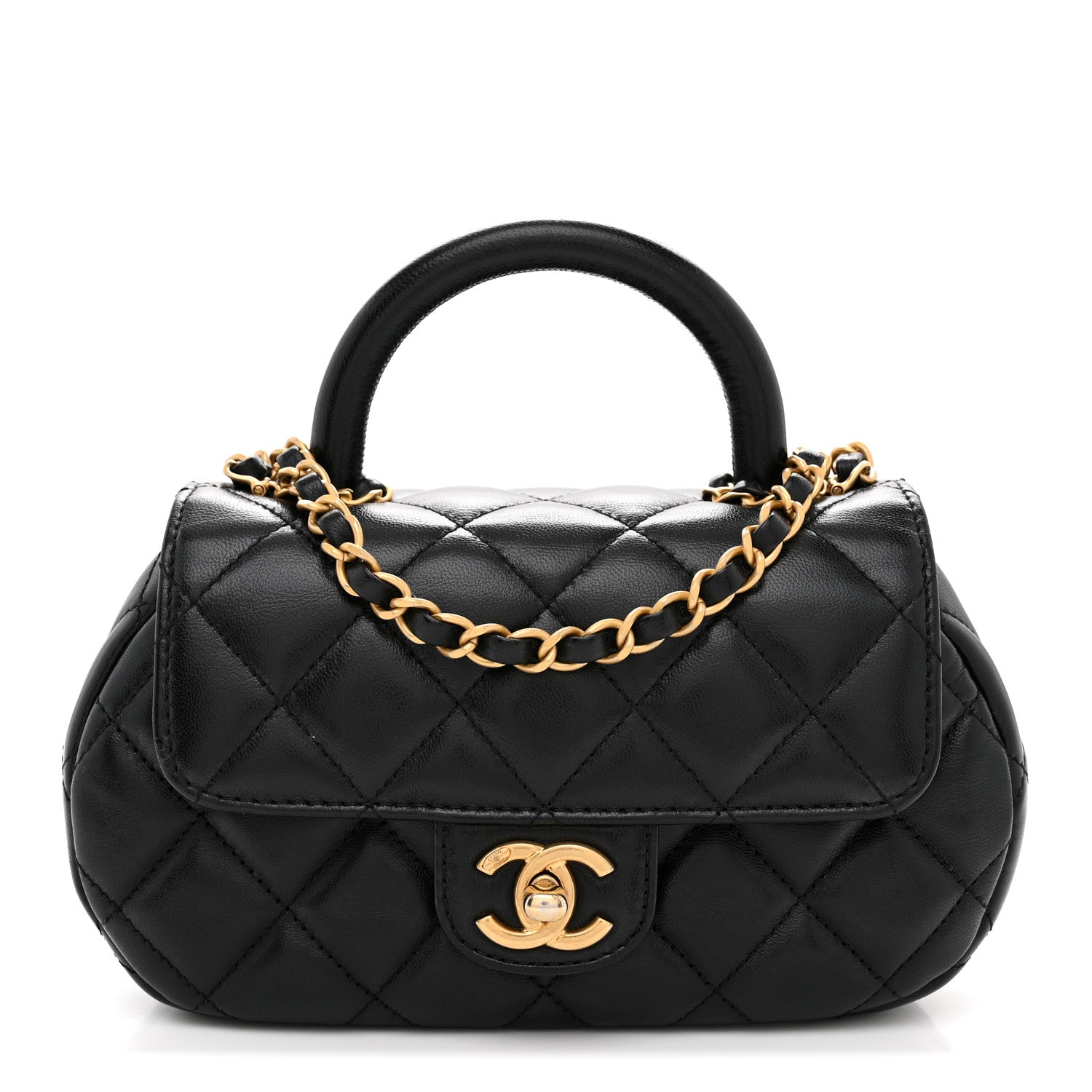 Lambskin Quilted Baywatch Top Handle Flap Black