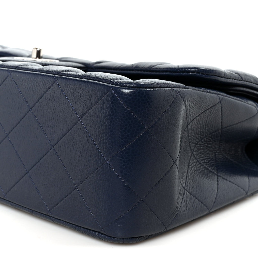 Caviar Quilted Jumbo Double Flap Navy Blue