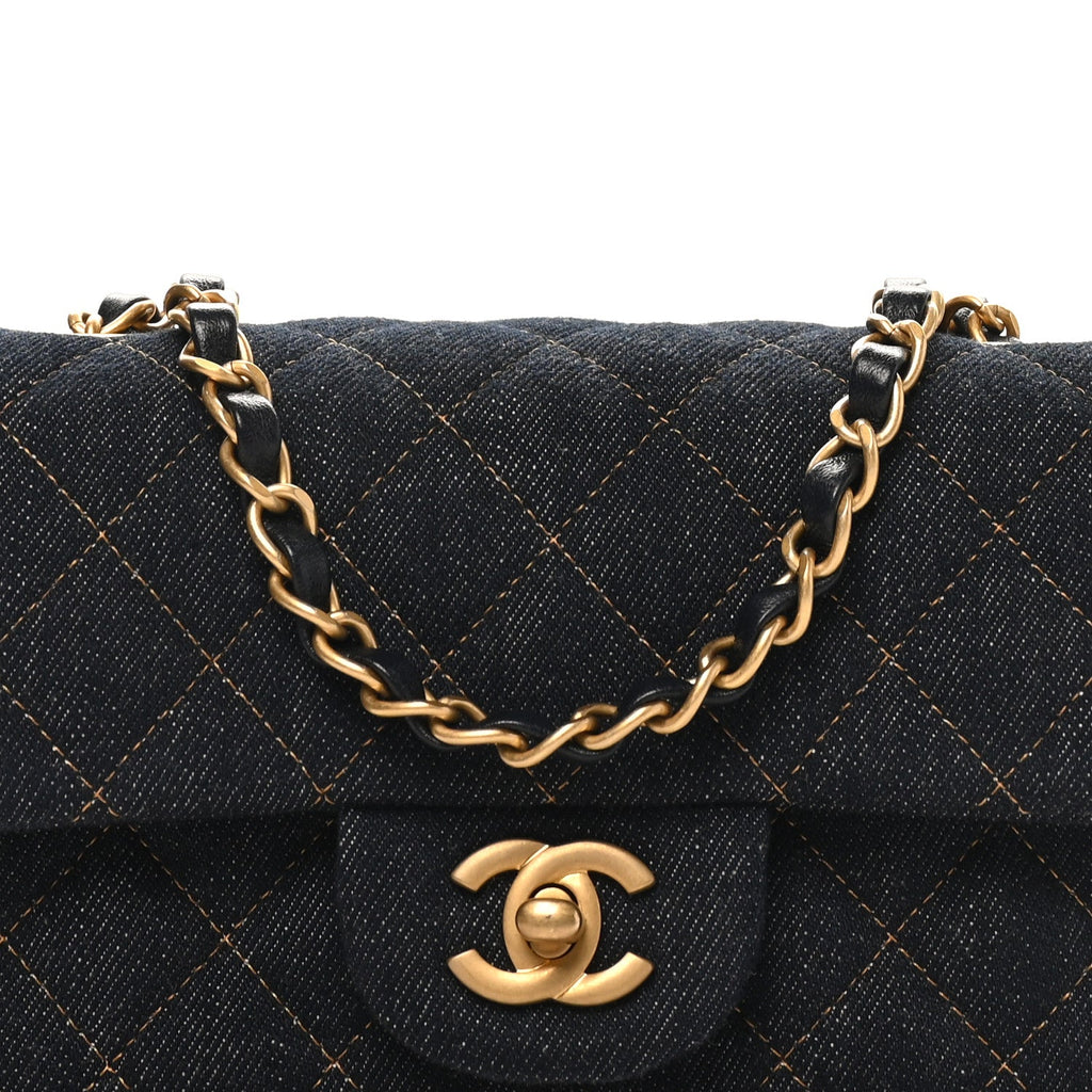Denim Quilted Mini Rectangular Flap Dark Blue