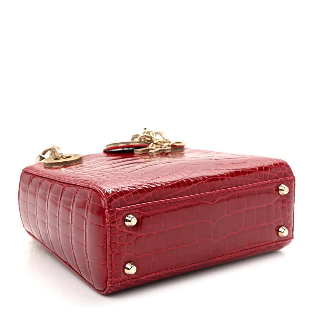 Alligator Crystal Mini Lady Dior Red