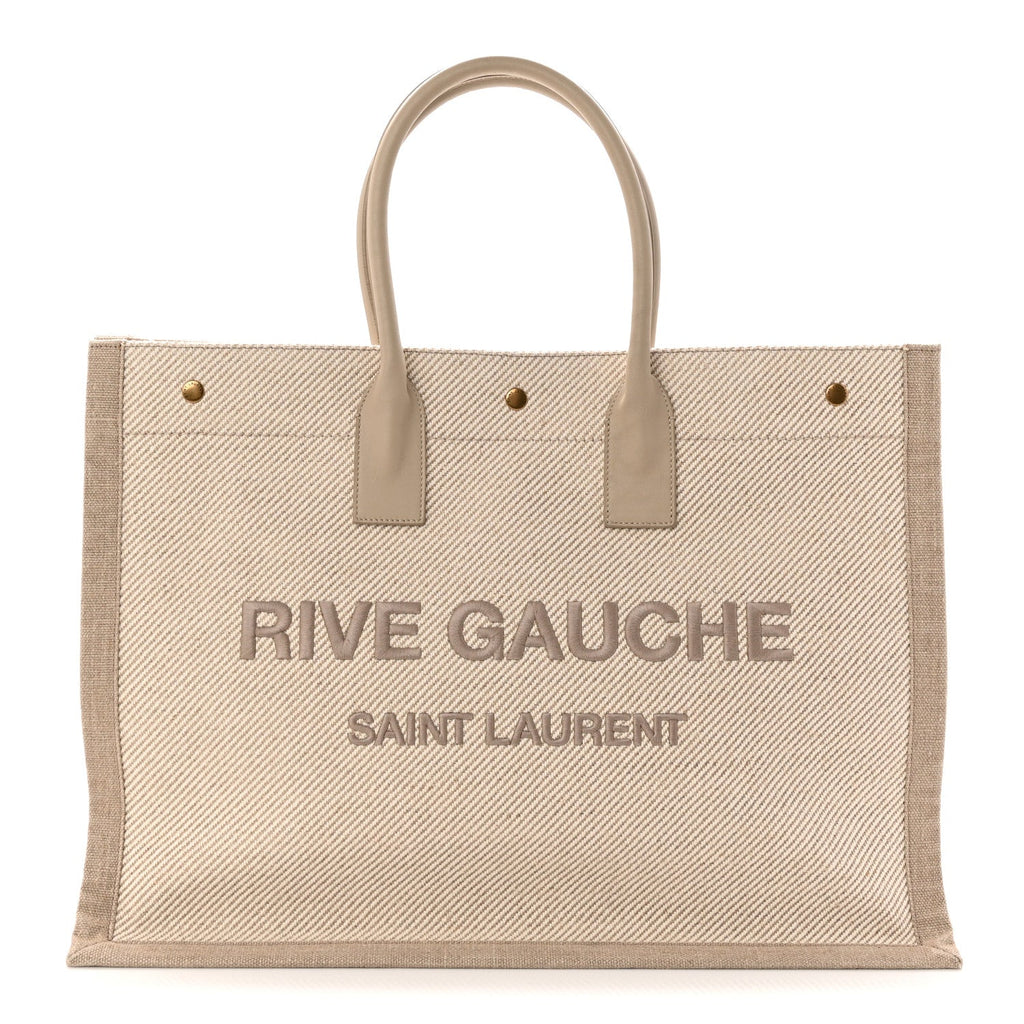 Linen Calfskin Rive Gauche Tote Beige Sea Salt