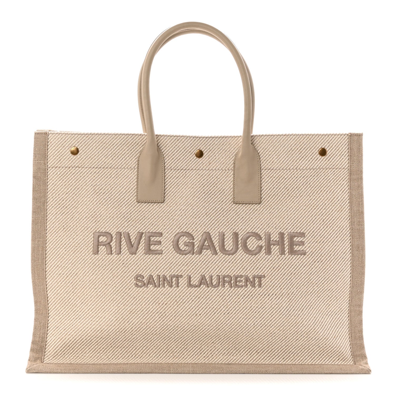 Linen Calfskin Rive Gauche Tote Beige Sea Salt