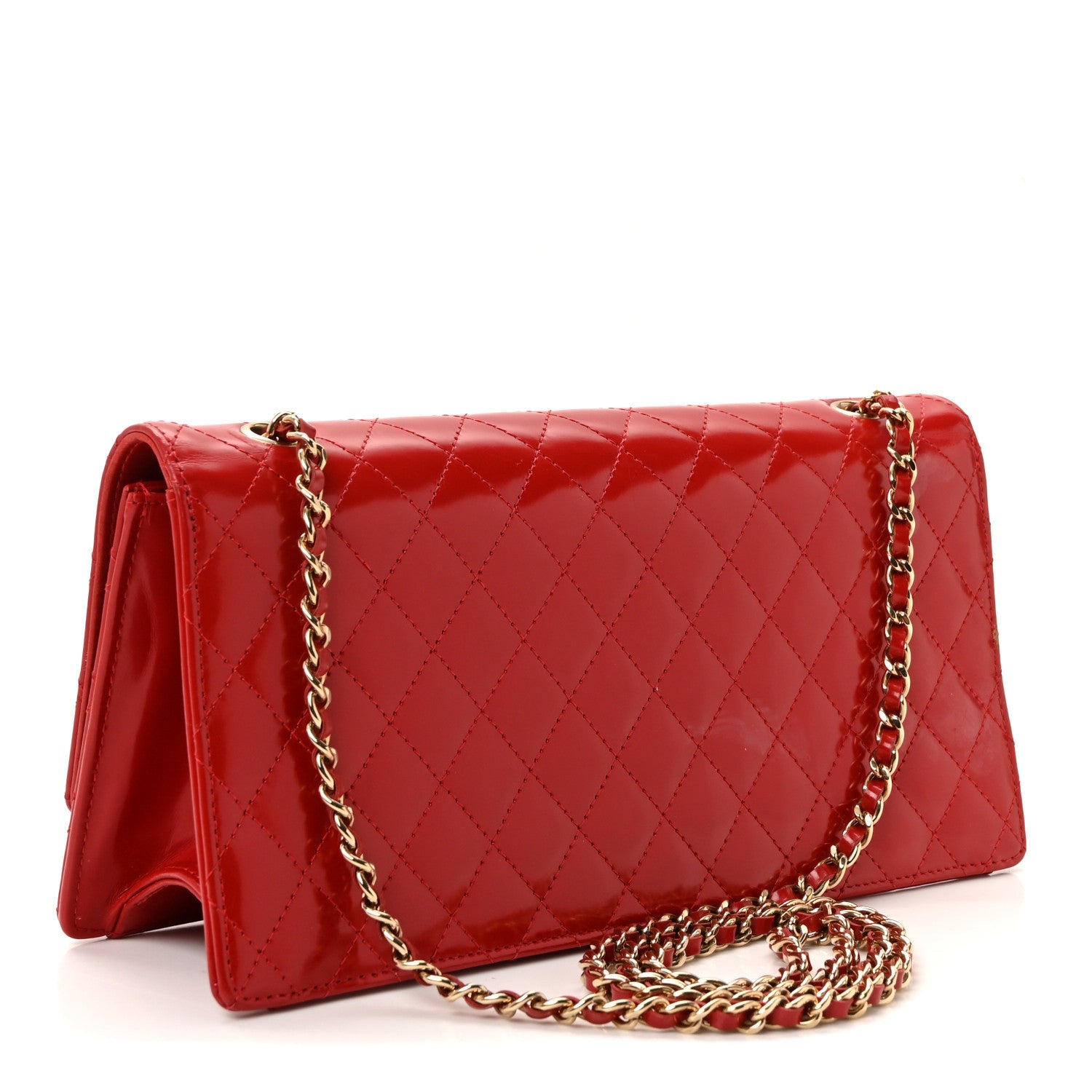 Glazed Calfskin Quilted East West Flap Red