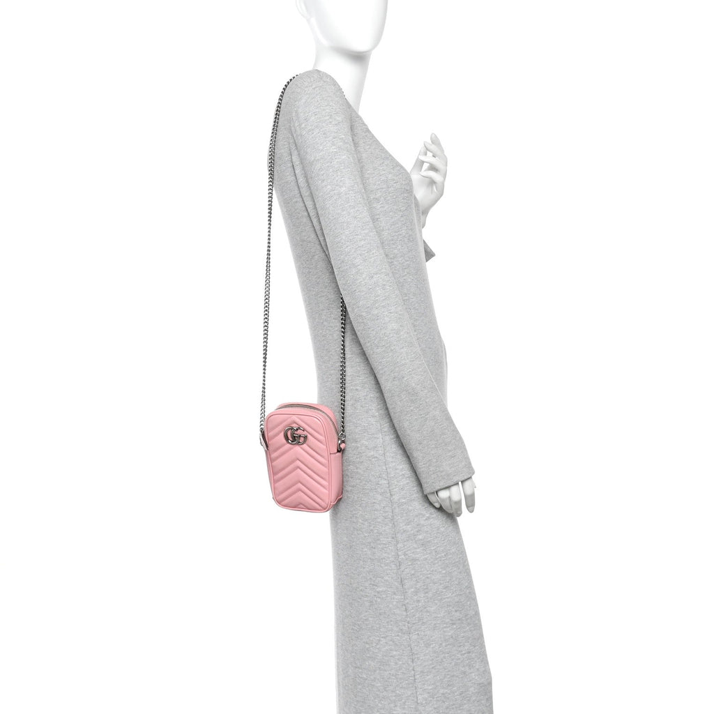 Calfskin Matelasse Mini GG Marmont Crossbody Bag Wild Rose