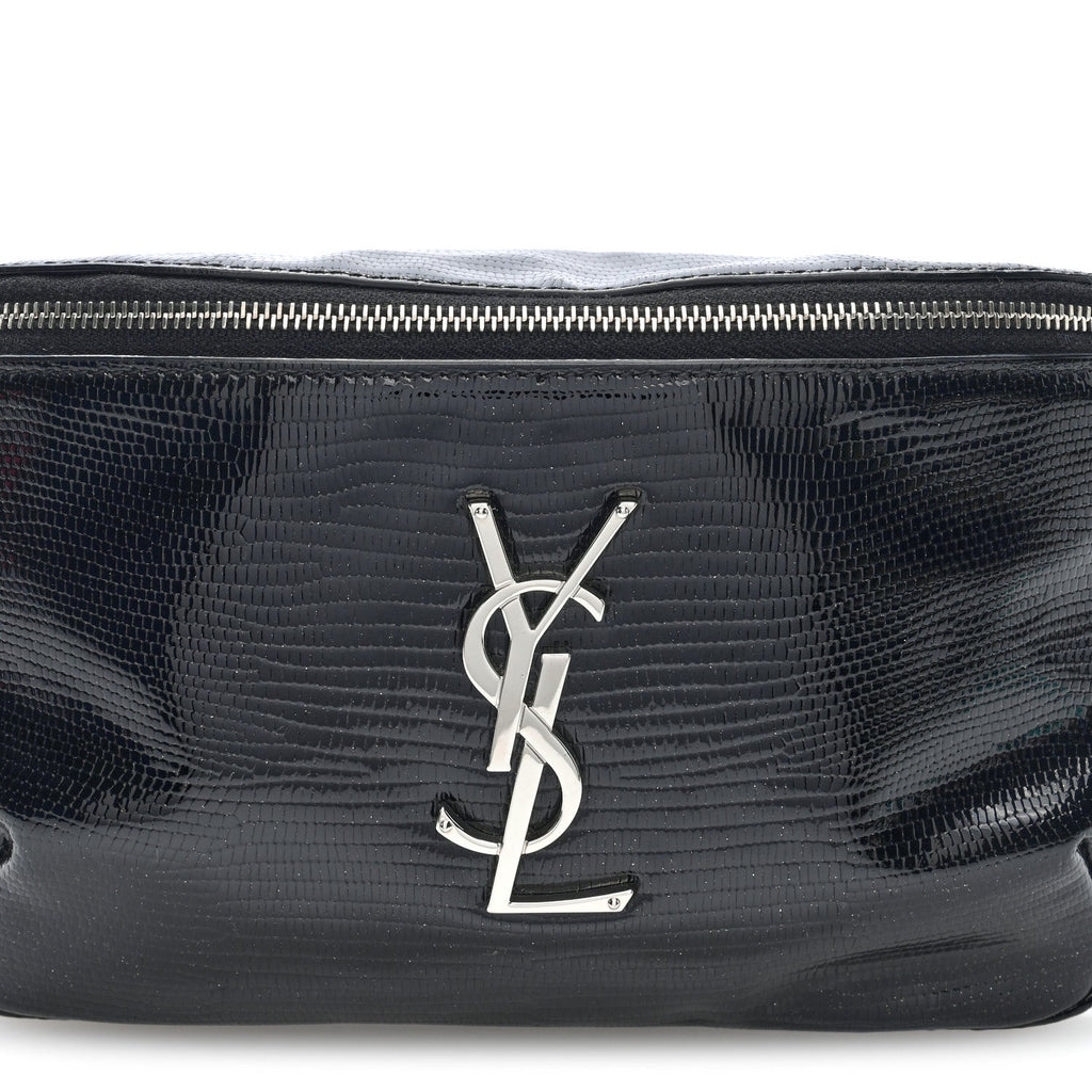 Lizard Embossed Calfskin Belt Bag Black
