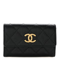 Caviar Quilted Chain CC Quilted Compact Flap Card Holder Black