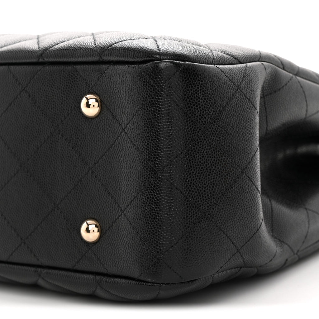 Caviar Quilted Shopping Tote Black Black