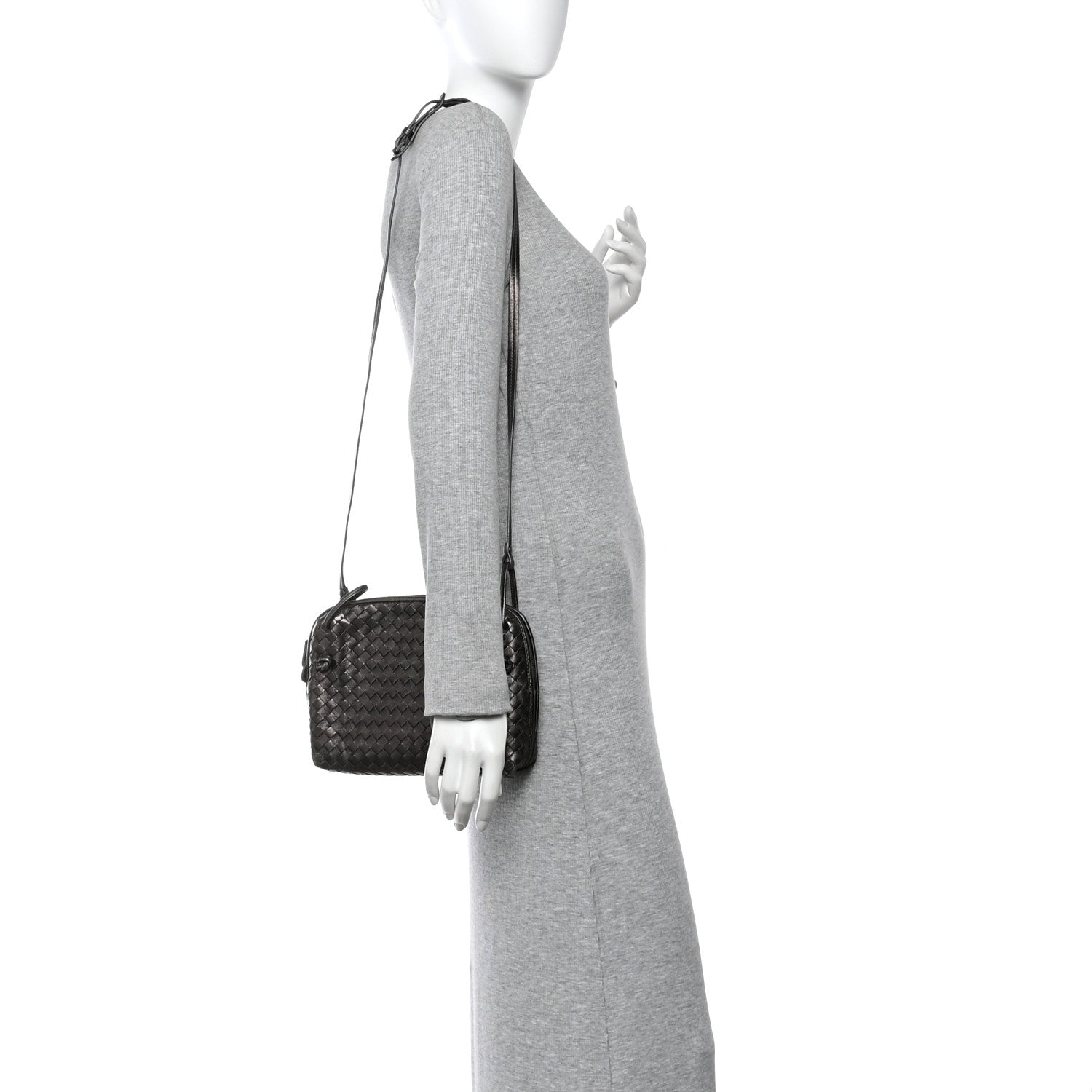 Metallic Nappa Intrecciato Nodini Crossbody Messenger Dark Grey