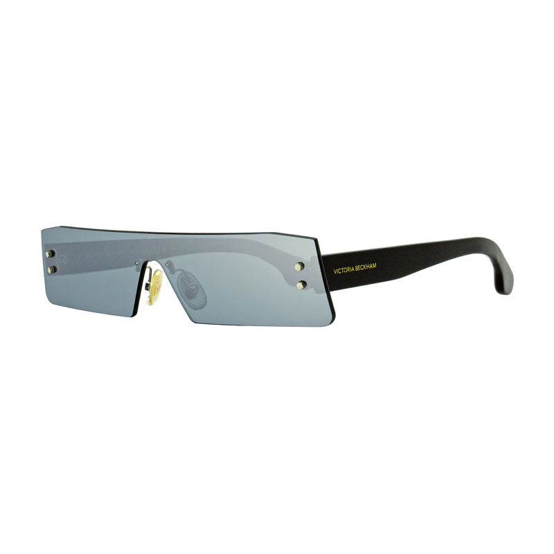 Victoria Beckham Sunglasses Rectangle Rimless, Black Frame and Solid Grey Silver Mirror Lens VB241S001