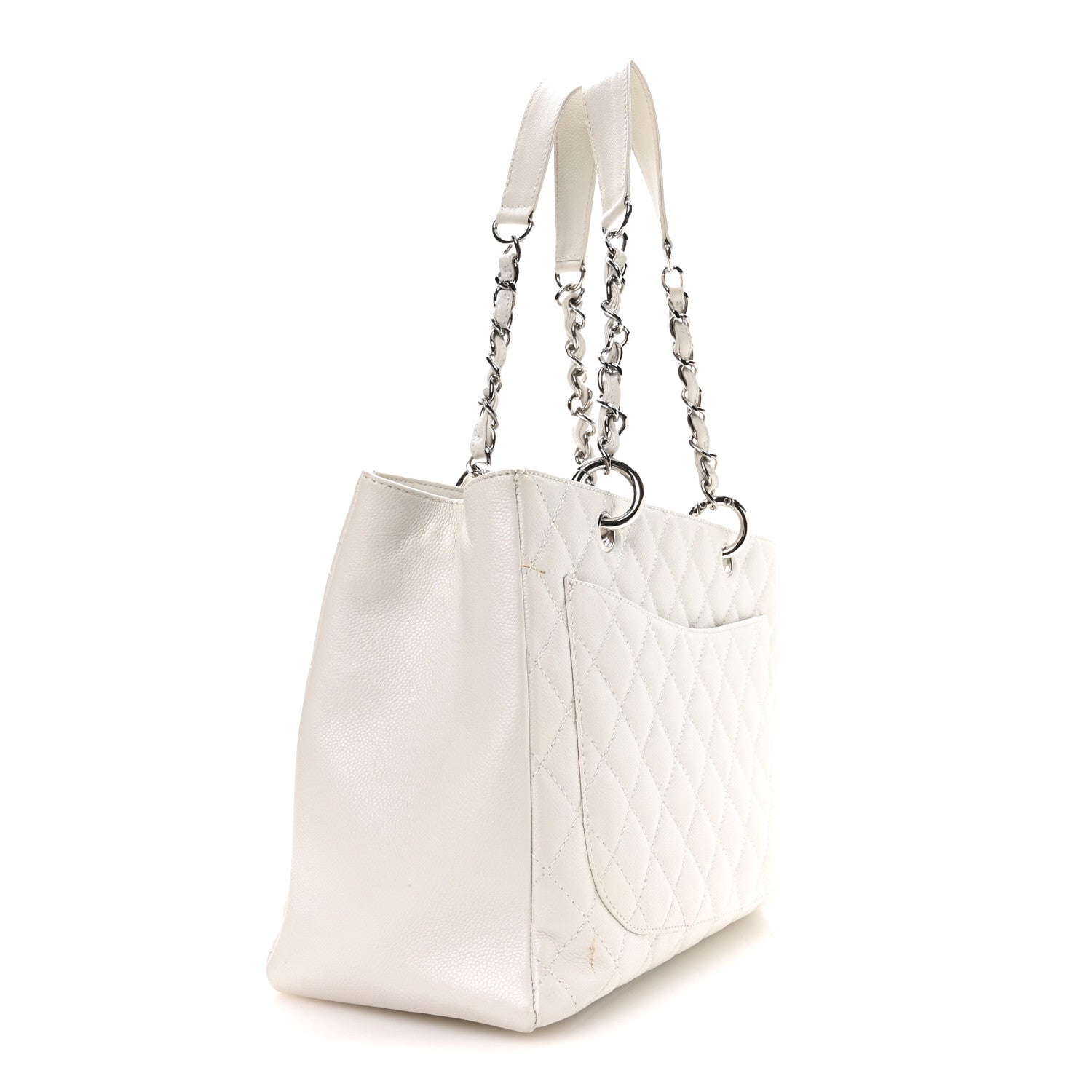 Caviar Quilted Grand Shopping Tote GST White