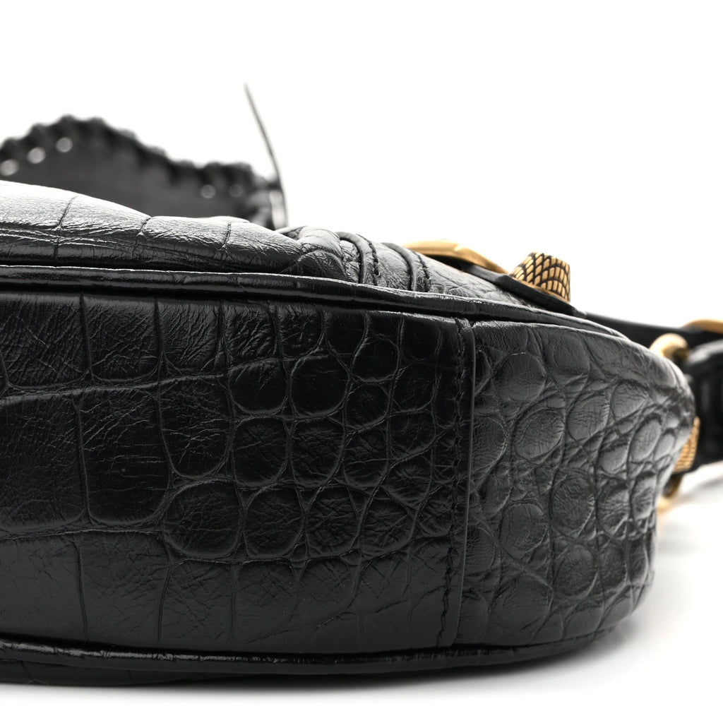 Extra Supple Calfskin Crocodile Embossed Le Cagole Shoulder Bag XS Black