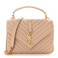 Sheepskin Matelasse Chevron Monogram Medium College Bag Dark Beige