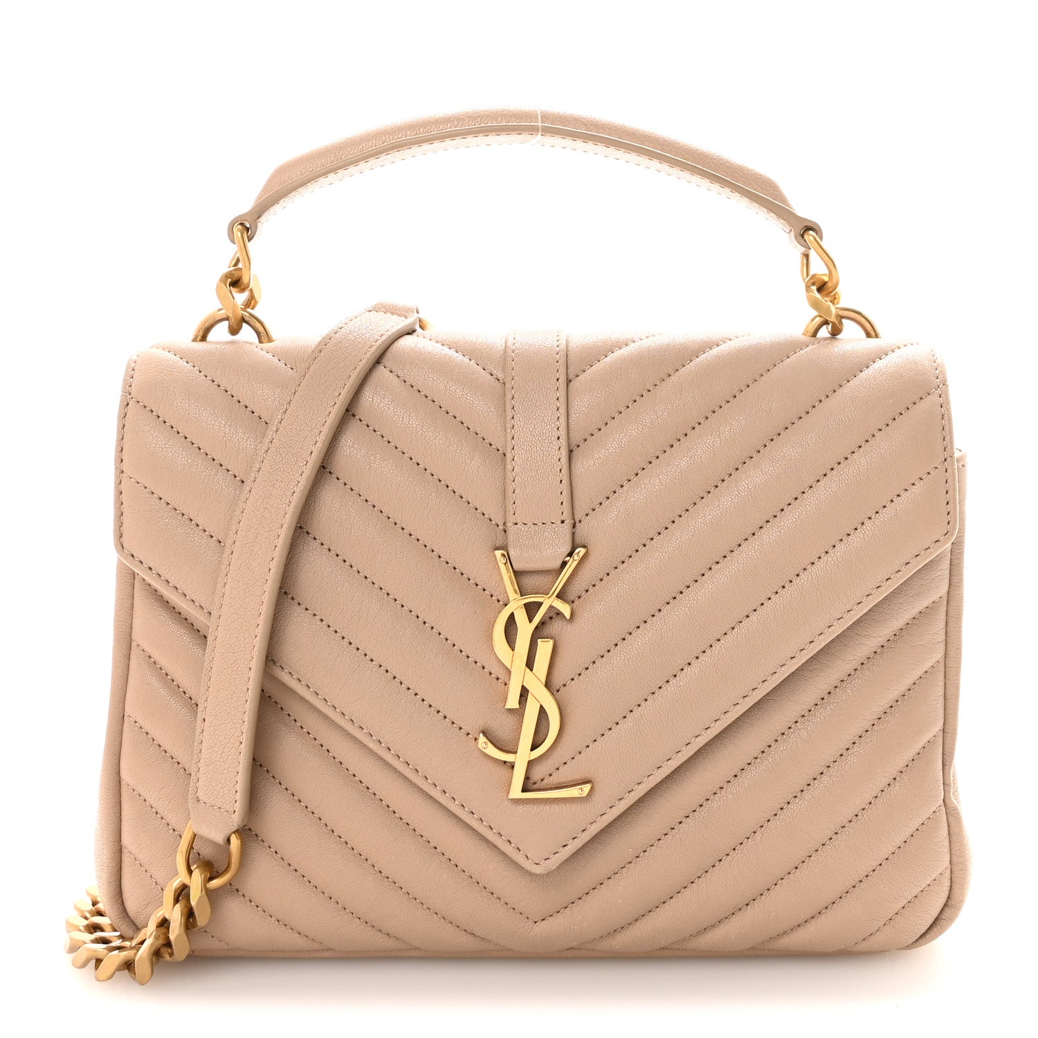 Sheepskin Matelasse Chevron Monogram Medium College Bag Dark Beige